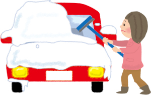 自動車の雪かきをする女性のイラスト